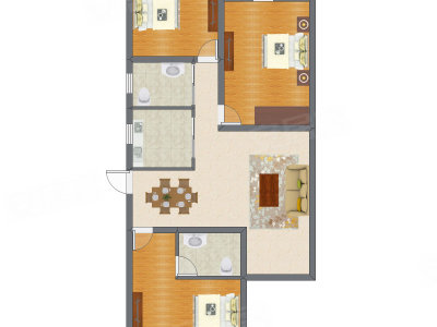 3室2厅 98.28平米户型图