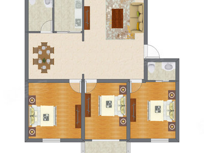 3室2厅 122.18平米户型图