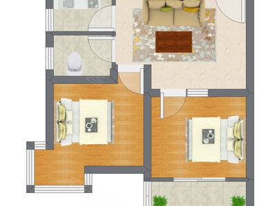 2室1厅 55.89平米户型图