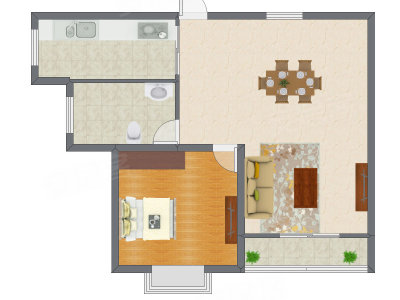 1室2厅 71.67平米户型图