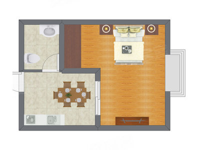 1室1厅 42.06平米户型图