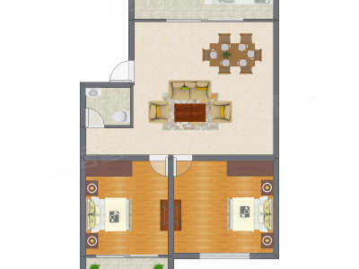 2室2厅 93.40平米户型图