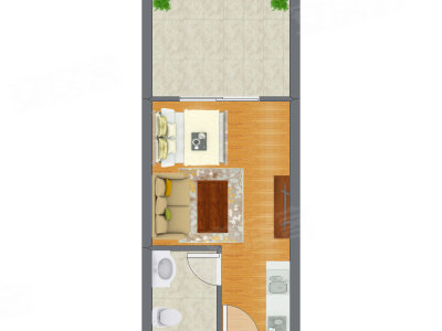 1室1厅 38.15平米户型图