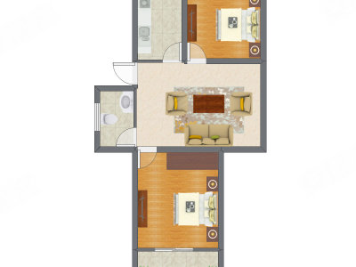 2室1厅 60.60平米户型图