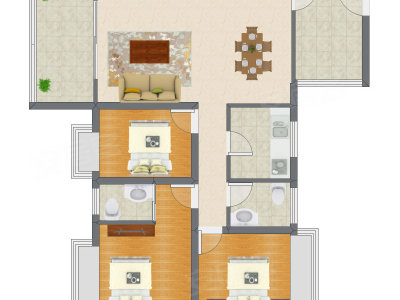 3室2厅 92.29平米户型图