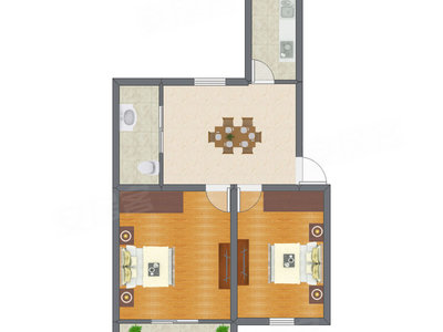 2室2厅 58.35平米户型图