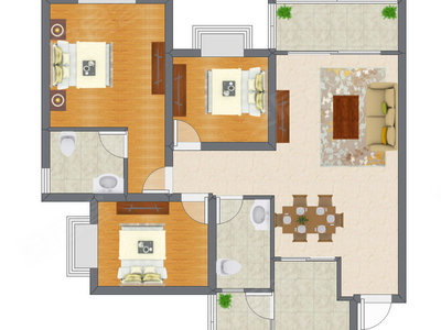 3室2厅 108.43平米户型图