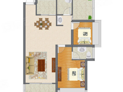 2室2厅 72.00平米户型图
