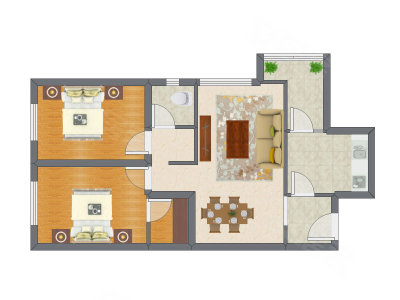 2室2厅 60.53平米户型图