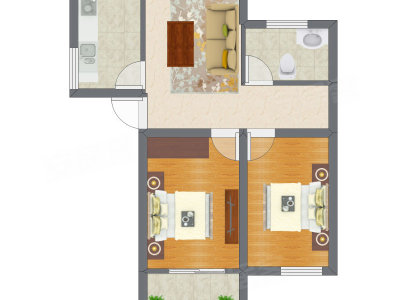 2室1厅 45.13平米户型图