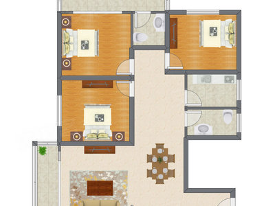3室2厅 138.12平米户型图