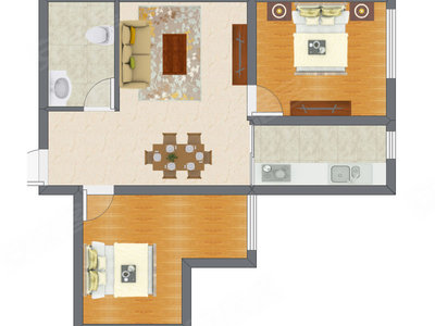 2室2厅 74.21平米户型图