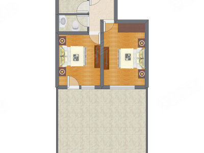 2室1厅 51.95平米户型图