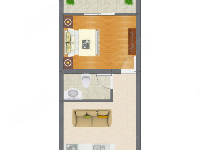 1室1厅 34.21平米户型图