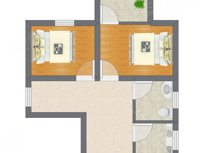 2室1厅 42.70平米户型图