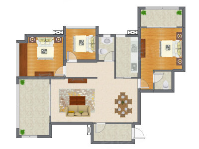 2室2厅 98.06平米户型图