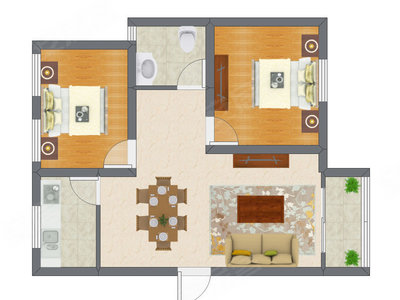 2室2厅 50.97平米户型图