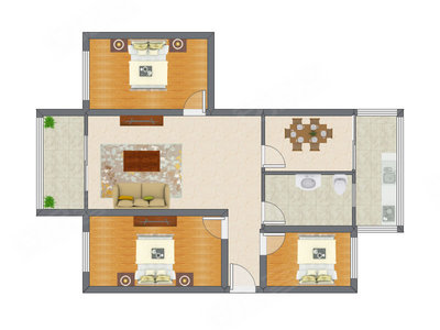 3室2厅 105.96平米户型图