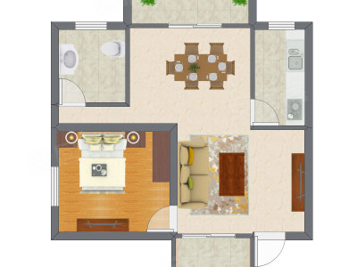 1室1厅 50.42平米户型图