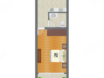 1室0厅 37.44平米户型图