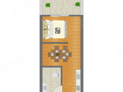 1室1厅 28.20平米户型图