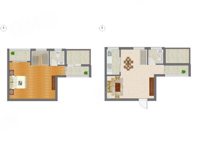 1室2厅 34.73平米户型图
