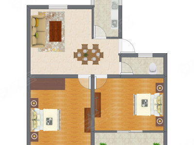 2室2厅 73.56平米户型图