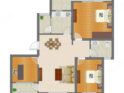 3室2厅 98.46平米户型图