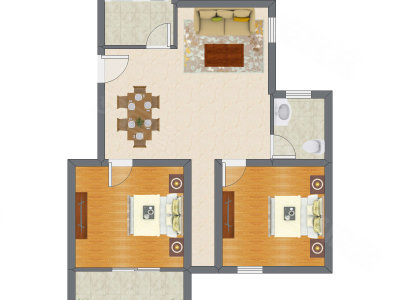 2室2厅 92.25平米户型图