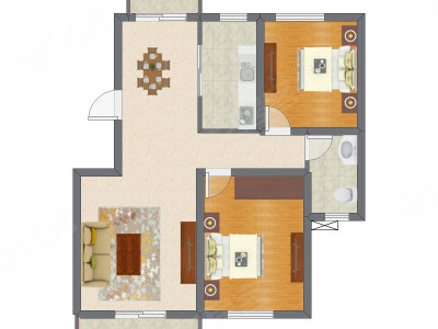 2室2厅 95.98平米户型图