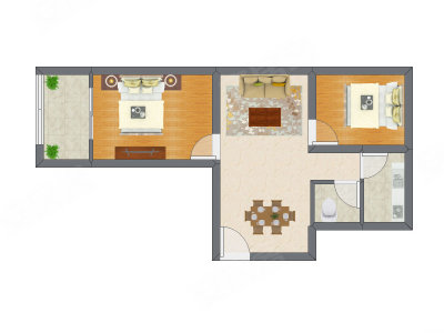 2室2厅 52.00平米户型图