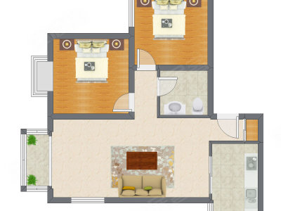 2室1厅 90.75平米户型图