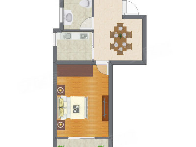 1室1厅 34.27平米户型图