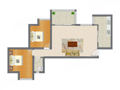 2室1厅 87.30平米户型图