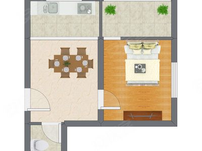1室1厅 40.12平米户型图