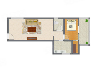 1室1厅 86.63平米户型图