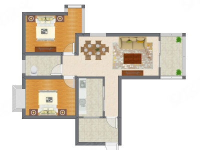 2室2厅 80.11平米户型图
