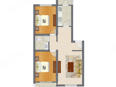 2室1厅 91.45平米户型图