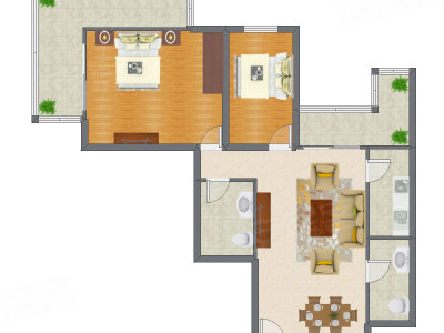 2室1厅 127.80平米户型图