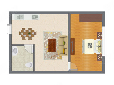 1室2厅 58.00平米户型图