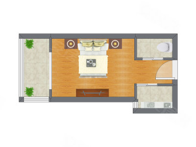 1室0厅 30.64平米户型图