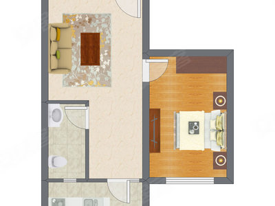 1室1厅 52.14平米户型图
