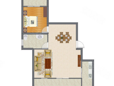 1室2厅 67.38平米户型图