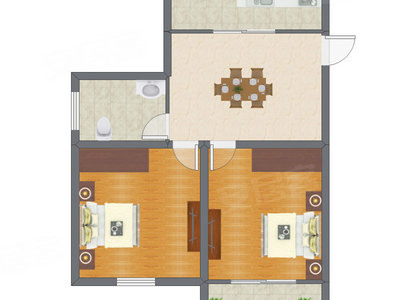 2室1厅 69.87平米