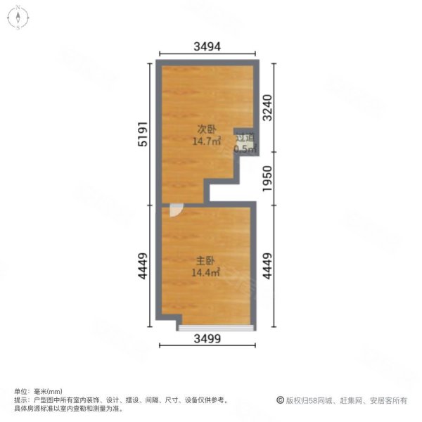 中梁香缇国际2室2厅1卫43.02㎡北56万