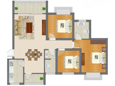 3室2厅 80.70平米