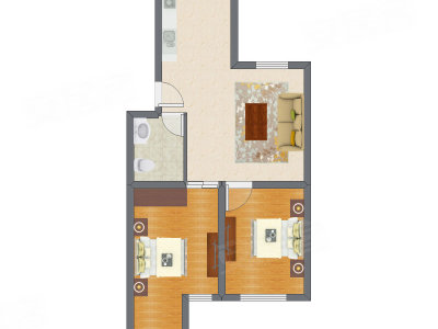 2室1厅 60.93平米户型图