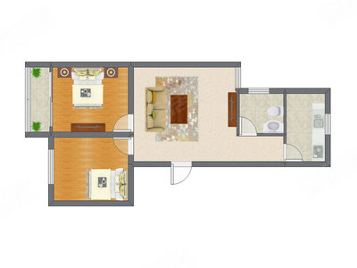 2室1厅 63.63平米户型图