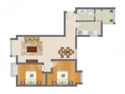 2室2厅 87.40平米户型图