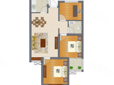 3室2厅 72.34平米户型图